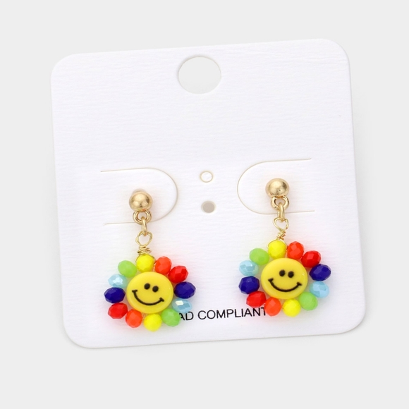 NWT Small Multi Rainbow Smiley Daisy Earrings - Picture 1 of 2